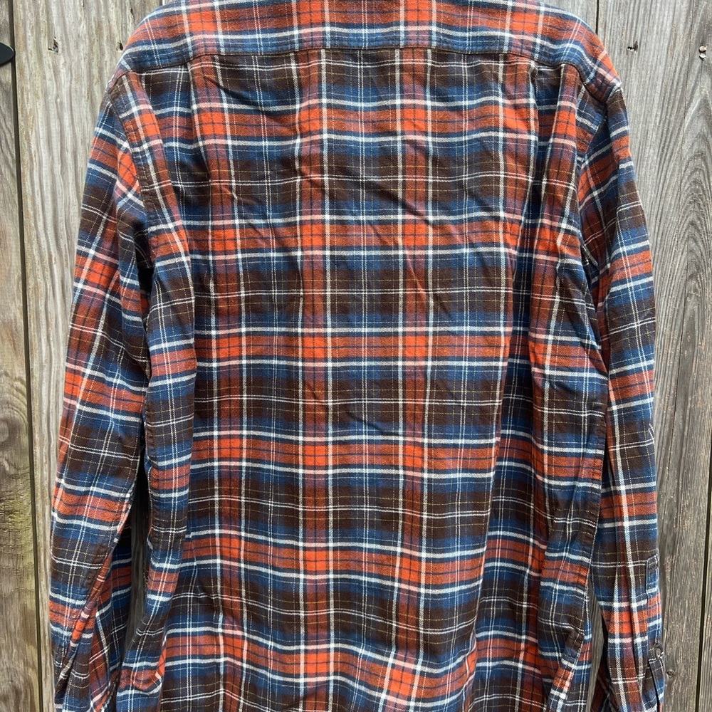 EDDIE BAUER Relaxed Fit Brown Plaid Tartan Flannel Button Down Shirt Mens Large - Picture 8 of 9